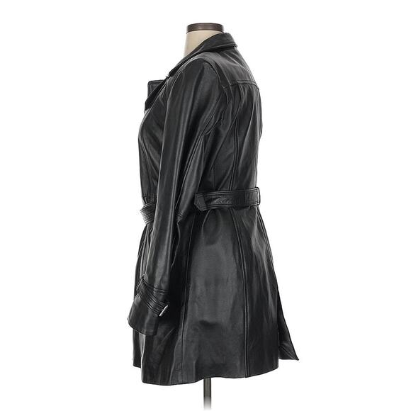 Genuine Leather Trench Belted Jacket Blazer Coat Black Longline Moto Buckle - Picture 4 of 12